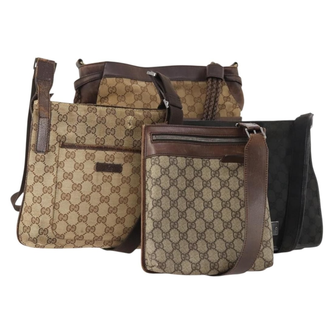 Gucci GG Canvas Black Beige Shoulder Bag Auth 178854: Gucci GG Canvas Black Beige Shoulder Bag Auth 178854 This is a Gucci GG Canvas shoulder bag set in black and beige, crafted for women. The bags are made from signature GG canvas material and manufactu