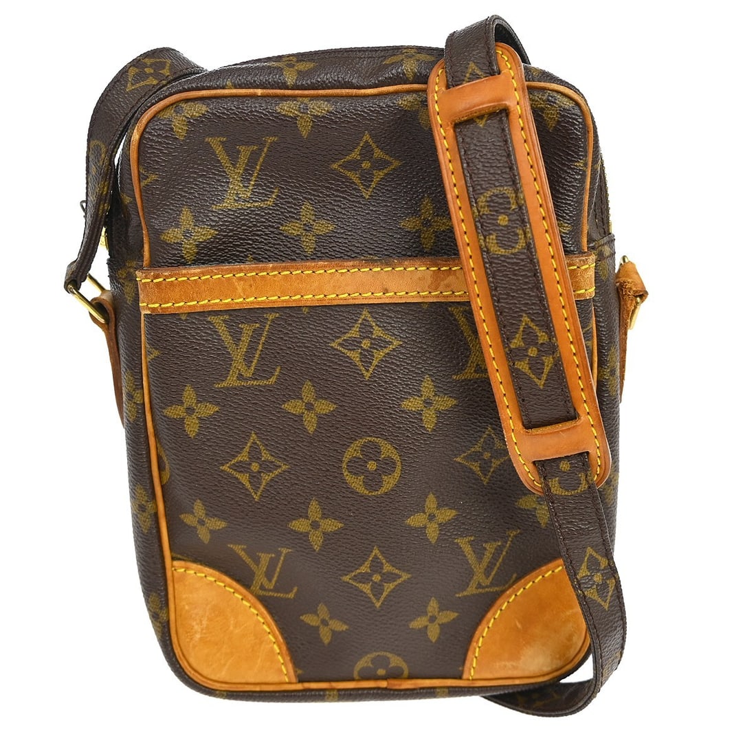 Louis Vuitton Danube Monogram Canvas Crossbody Bag M45266: Louis Vuitton Danube Monogram Canvas Crossbody Bag M45266 This Louis Vuitton Danube crossbody shoulder bag features the iconic Monogram canvas leather exterior with logo accents, complemented by brown