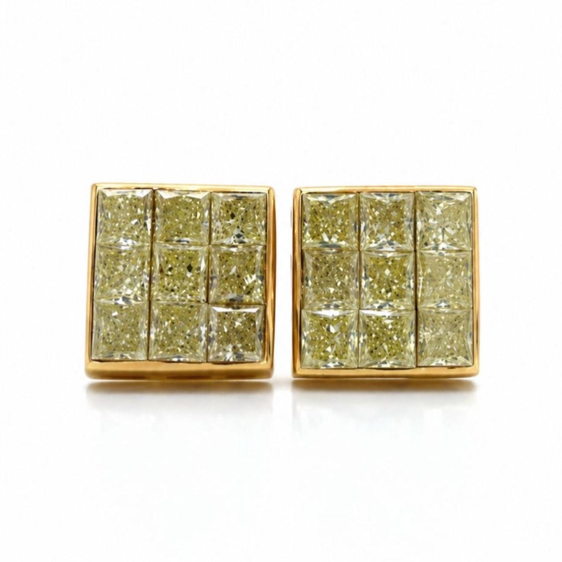 Fancy Yellow Diamond 18K Gold Earrings 18 Stones 2.00 Cts (1 of 5)
