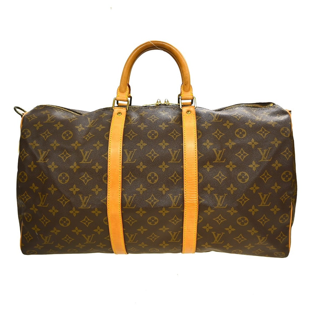 Louis Vuitton Keepall Bandouliere Monogram Canvas Travel Bag: Louis Vuitton Keepall Bandouliere Monogram Canvas Travel Bag This Louis Vuitton Keepall Bandouliere Bag features the iconic Monogram Canvas in brown and is designed for unisex use. The bag shows visib