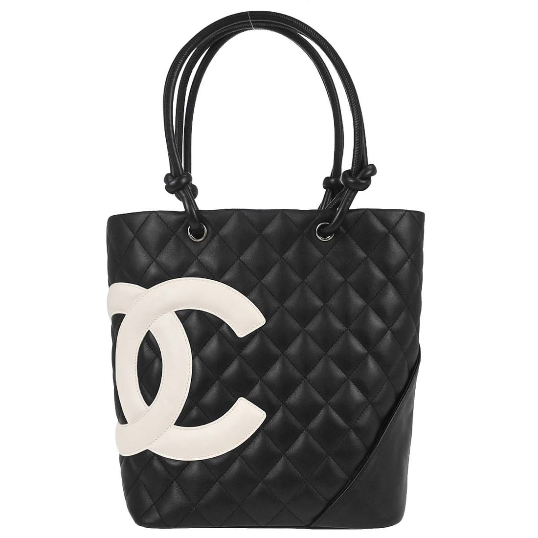 Chanel Cambon Ligne black calfskin tote handbag: Chanel Cambon Ligne black calfskin tote handbag This Chanel Cambon Ligne tote handbag is crafted from black quilted calfskin leather and features a distinctive logo accent. The medium-sized bag has do