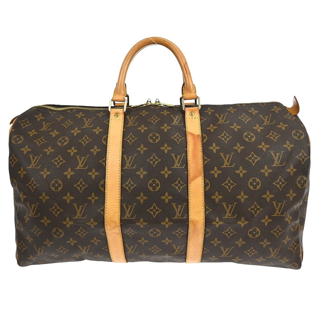 Louis Vuitton Keepall Monogram Canvas Travel Bag: Louis Vuitton Keepall Monogram Canvas Travel Bag This Louis Vuitton Keepall Bag features the iconic monogram canvas design in brown, crafted for unisex use. The bag is made in France and measures 50cm