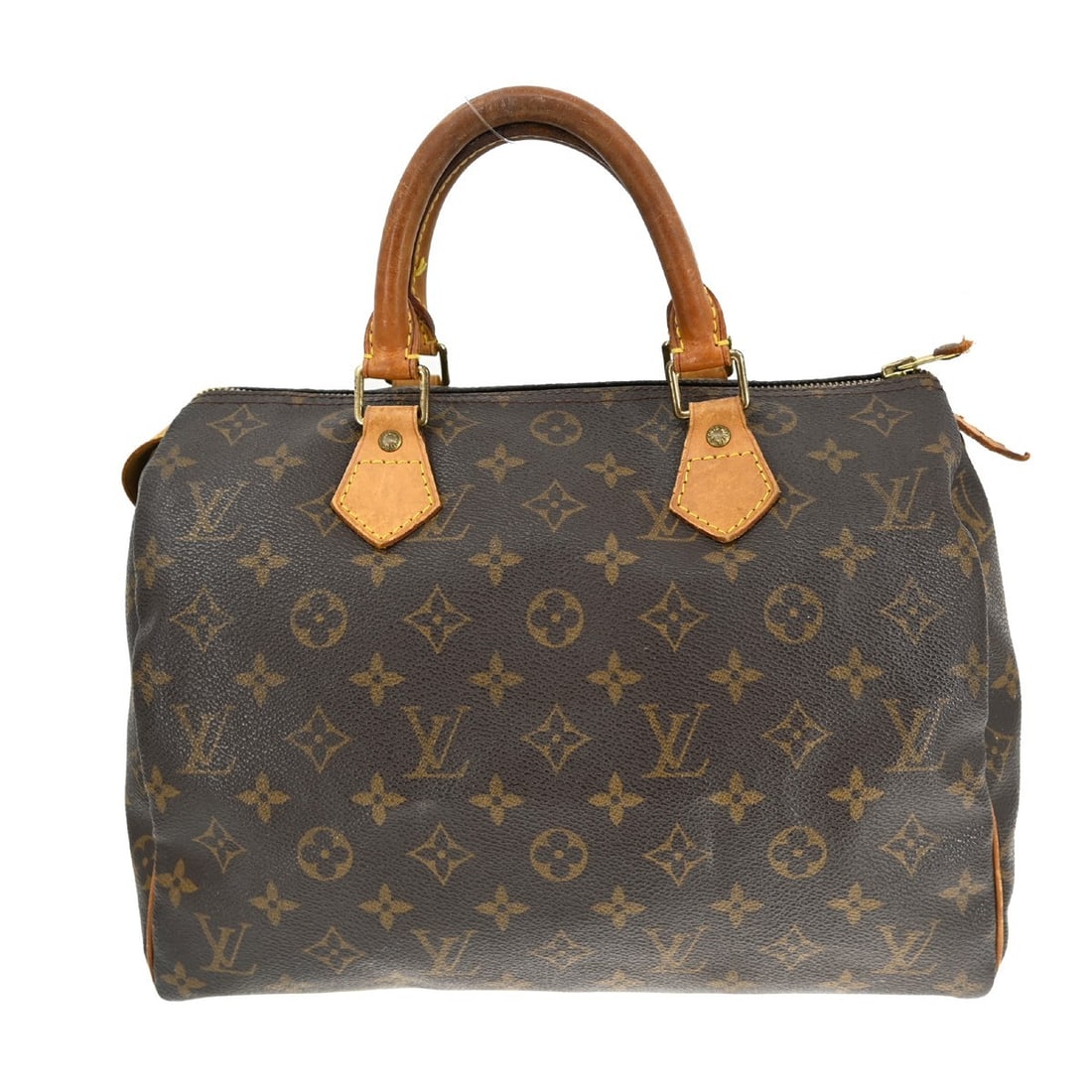 Louis Vuitton Speedy 30 Monogram Canvas Satchel Handbag: Louis Vuitton Speedy 30 Monogram Canvas Satchel Handbag This Louis Vuitton Speedy 30 handbag features the iconic monogram canvas with beige leather double handles and a zip closure. The satchel/top ha