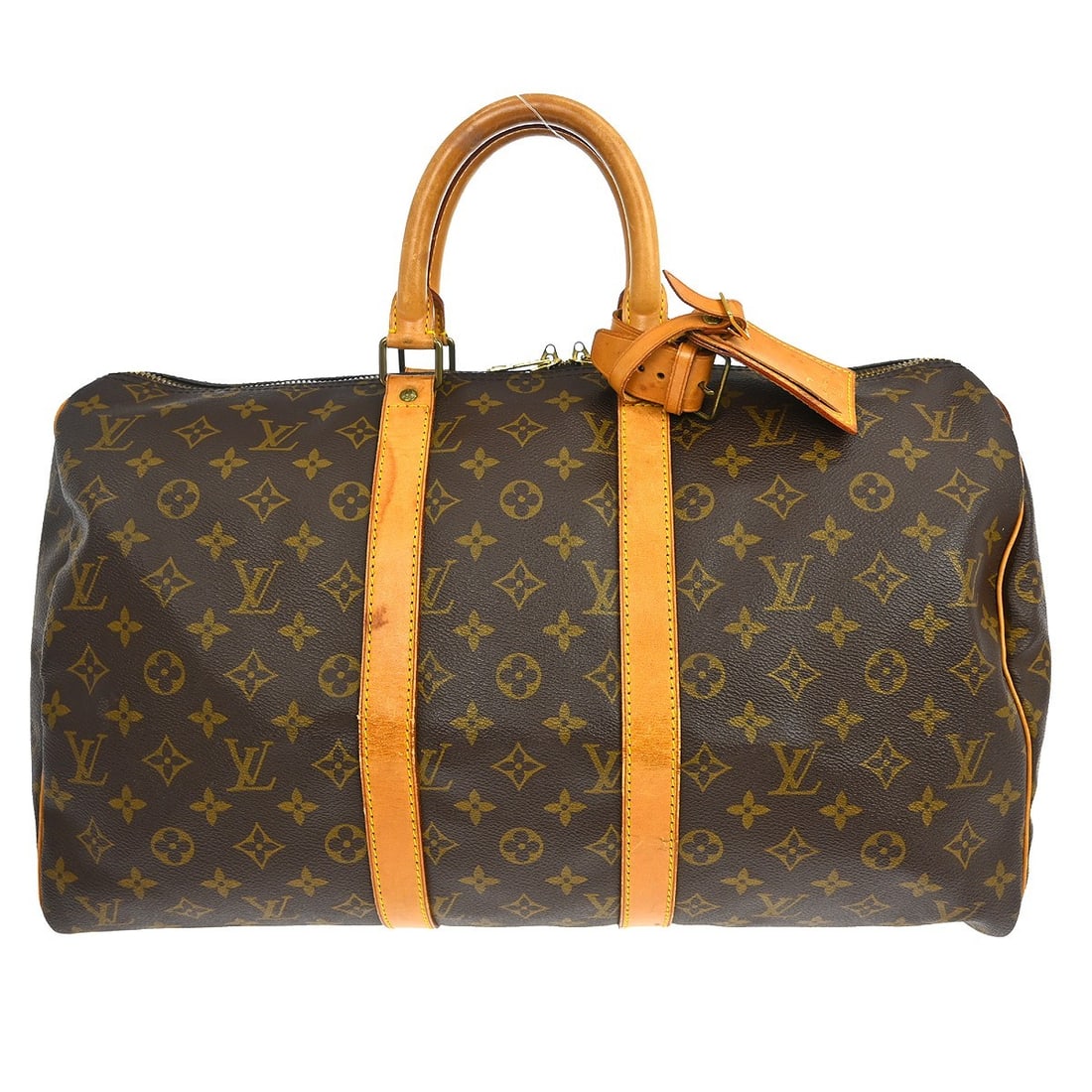 Louis Vuitton Keepall Monogram Canvas Travel Bag: Louis Vuitton Keepall Monogram Canvas Travel Bag This Louis Vuitton Keepall Bag is crafted from signature monogram canvas in brown and designed for unisex use. The bag features leather accents and off
