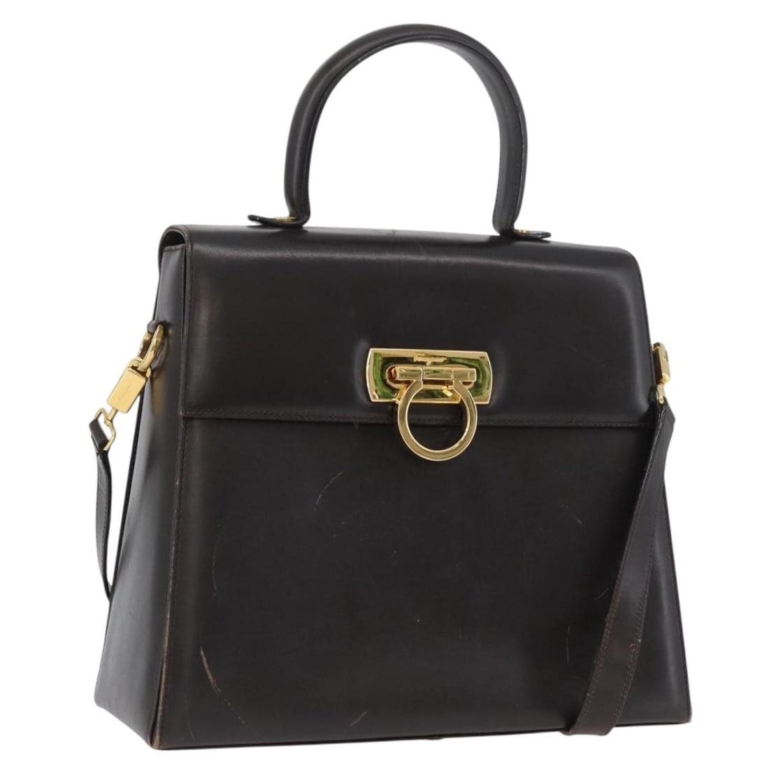 Salvatore Ferragamo Gancini Brown Leather Convertible Shoulder Handbag (1 of 18)