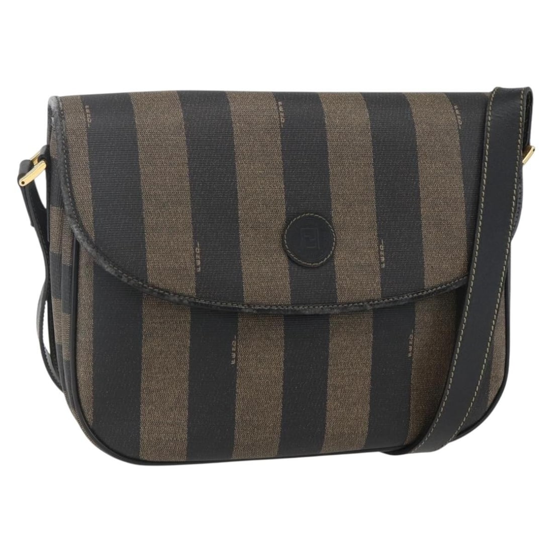 FENDI Pecan Canvas Shoulder Bag PVC Black Brown Gold Authentic: FENDI Pecan Canvas Shoulder Bag PVC Black Brown Gold Authentic This authentic Fendi Shoulder Bag combines style and functionality with its chic design and durable materials. Crafted in Italy, the bag 