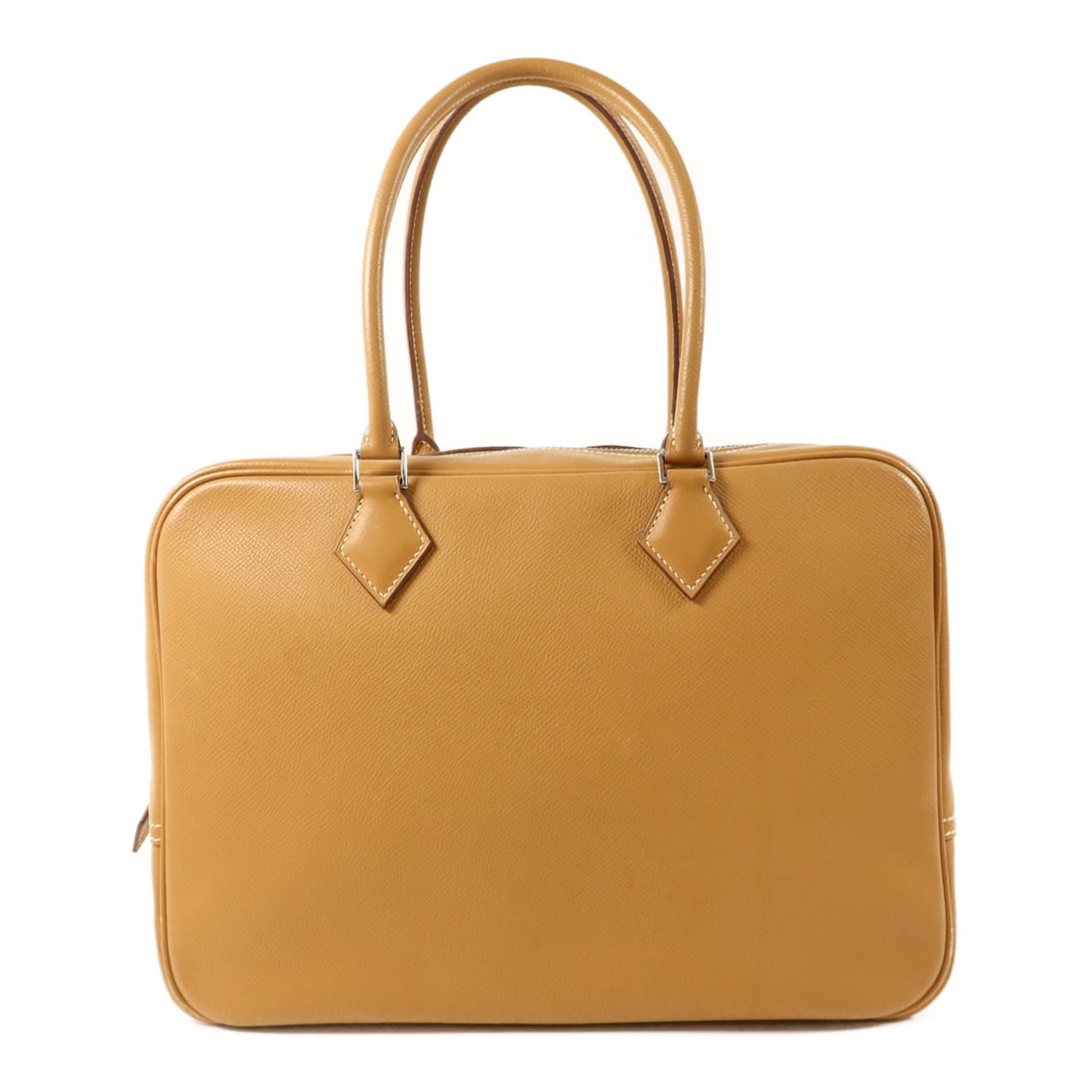 Hermes Plume 32 Brown Epsom Leather Handbag with Palladium Hardware: Hermes Plume 32 Brown Epsom Leather Handbag with Palladium Hardware This Hermes Plume 32 handbag is crafted from Epsom calfskin leather in a rich gold brown color. Designed for women, it features a re