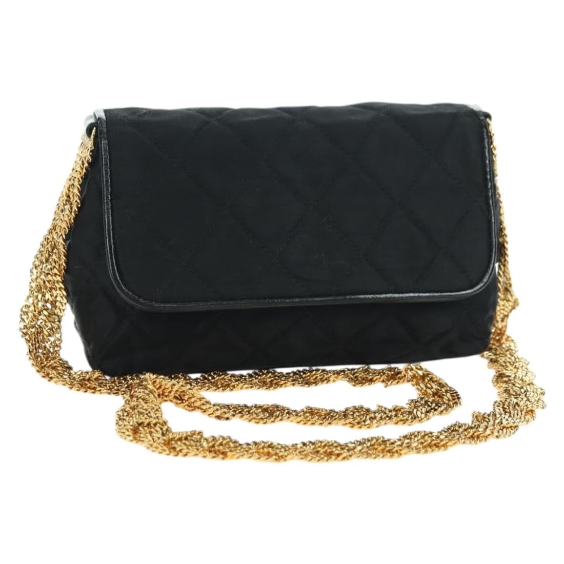 CHANEL Black Satin Matelasse CC Shoulder Bag Gold Tone Italy: CHANEL Black Satin Matelasse CC Shoulder Bag Gold Tone Italy This CHANEL Matelasse chain shoulder bag is crafted from black satin with gold-tone accents. Made in Italy, it features a compact design wi