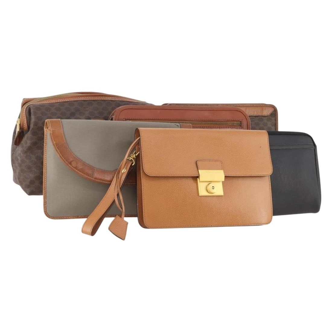 Givenchy Macadam Canvas Brown Black Gray Clutch Bag Set of 6: Givenchy Macadam Canvas Brown Black Gray Clutch Bag Set of 6 This is a special set of six clutch bags featuring designs from Givenchy, Christian Dior, Celine, and MCM Macadam Canvas. The bags are craf