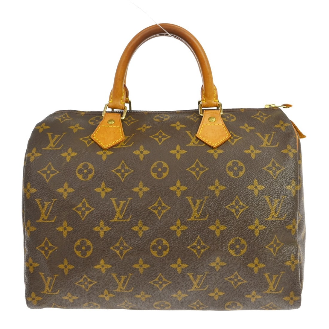 Louis Vuitton Speedy 30 Monogram Canvas Satchel Handbag: Louis Vuitton Speedy 30 Monogram Canvas Satchel Handbag This Louis Vuitton Speedy 30 handbag features the classic monogram canvas design with beige double leather handles and a zip closure. The bag is