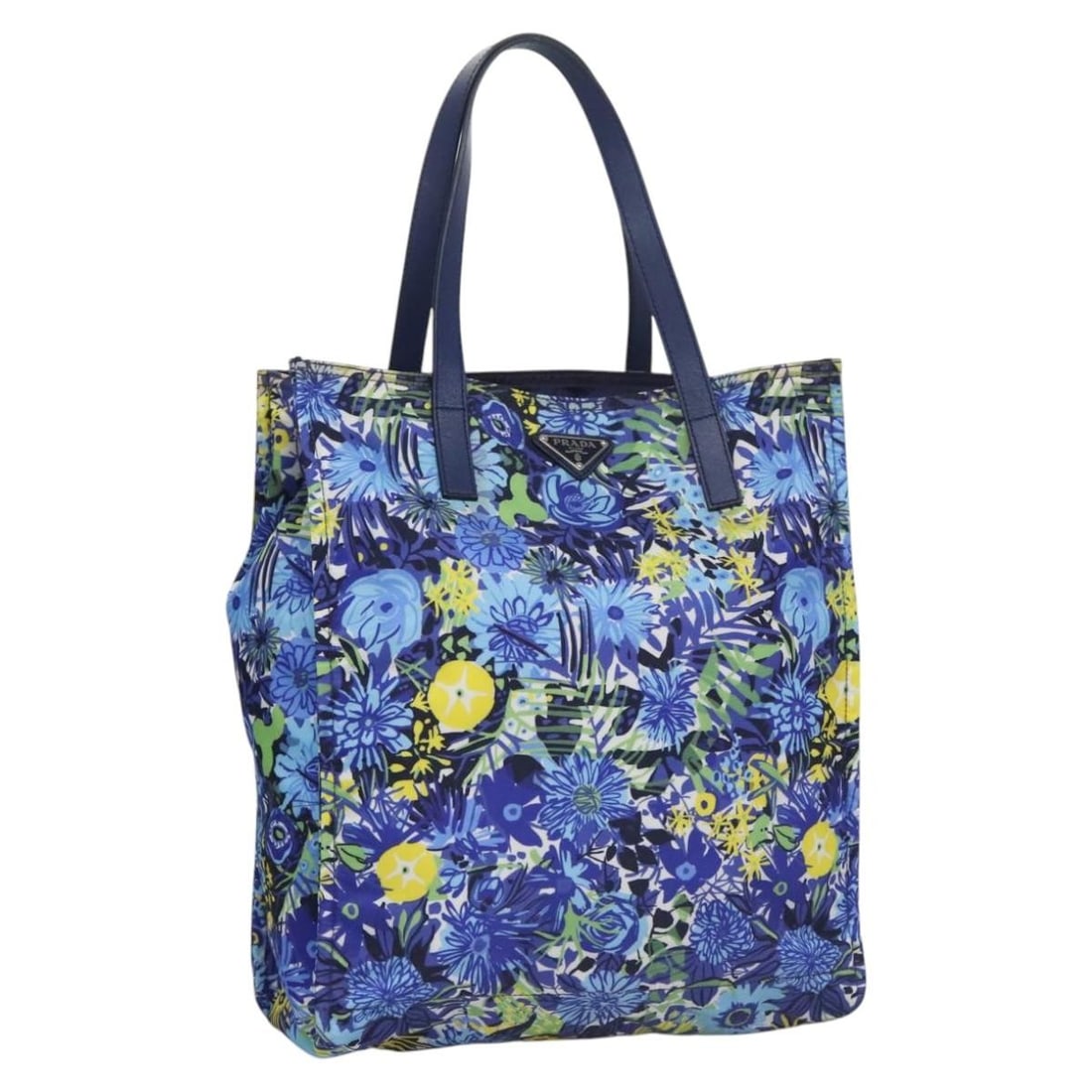 Blue Nylon Flower Tote by PRADA for Women Italy: Blue Nylon Flower Tote by PRADA for Women Italy This PRADA Flower Tote Bag is crafted from blue nylon and designed for women. Made in Italy, it features dual top handles with a drop length of approxim