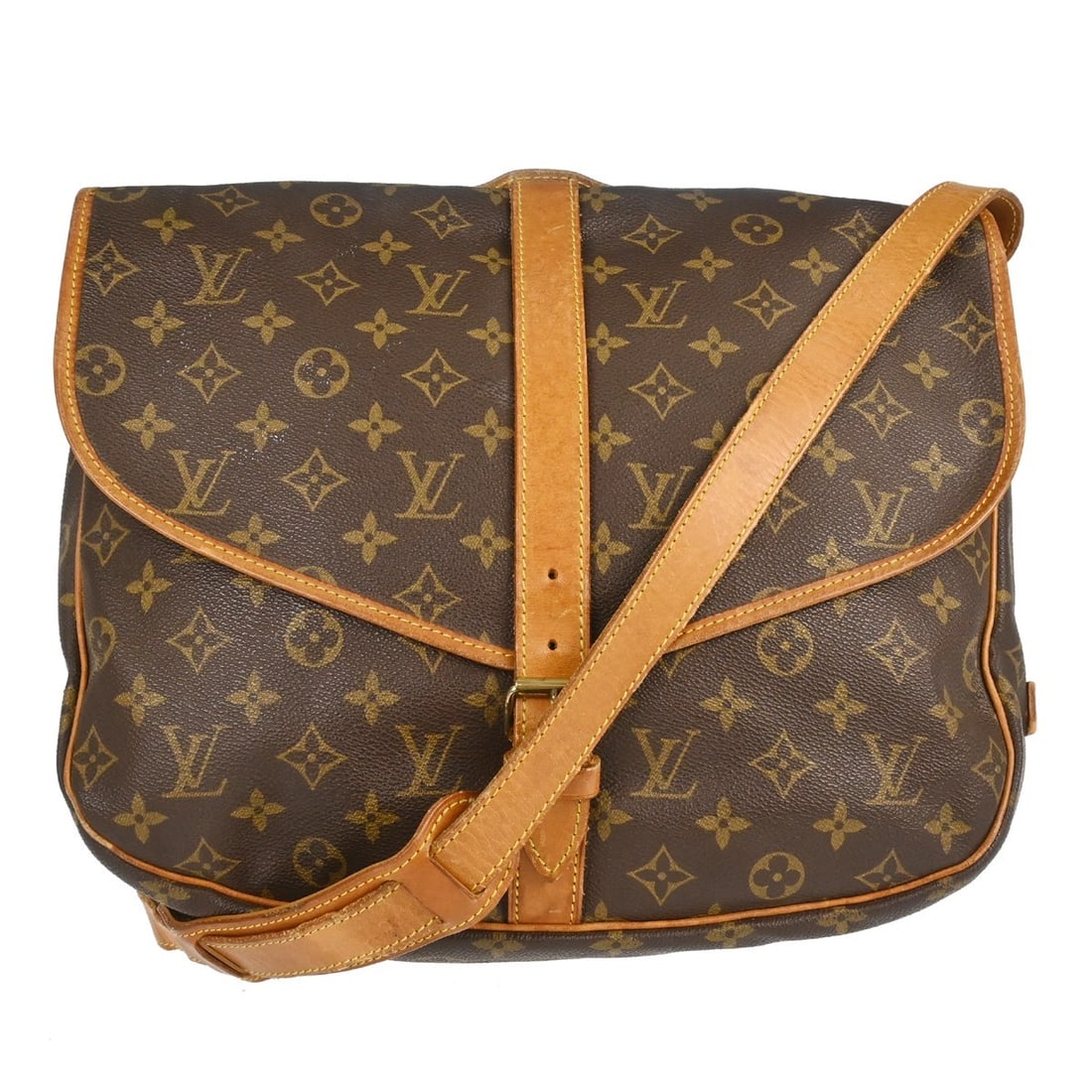 Louis Vuitton Saumur Monogram Canvas Shoulder Bag: Louis Vuitton Saumur Monogram Canvas Shoulder Bag This Louis Vuitton Saumur Handbag features the iconic Monogram Canvas in a classic brown color. Designed as a unisex accessory, it is crafted with can