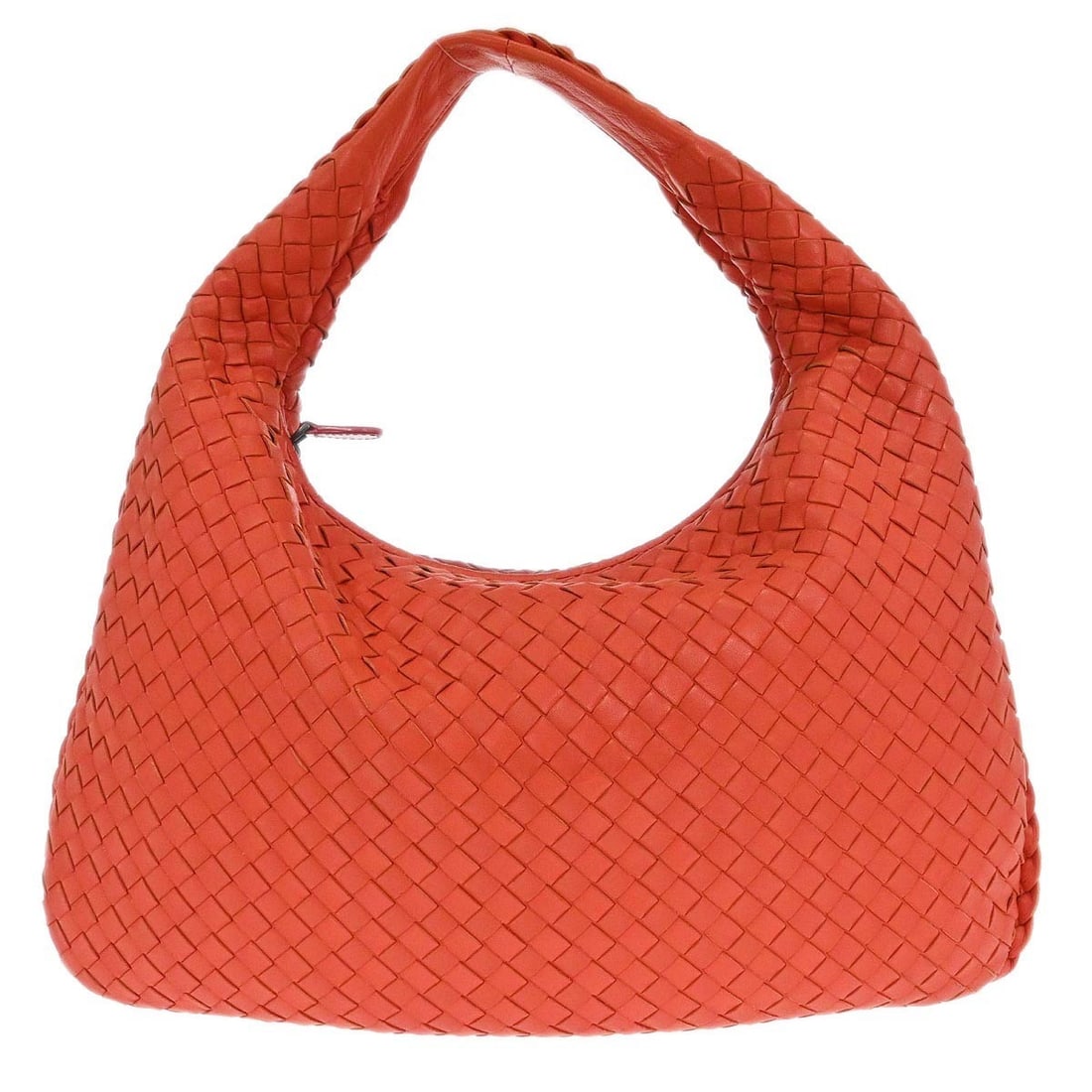 Intrecciato Pink Lambskin Medium Hobo Bag by Bottega Veneta: Intrecciato Pink Lambskin Medium Hobo Bag by Bottega Veneta This medium-sized Bottega Veneta hobo handbag is crafted from pink lambskin leather in the signature Intrecciato pattern. It features a top 