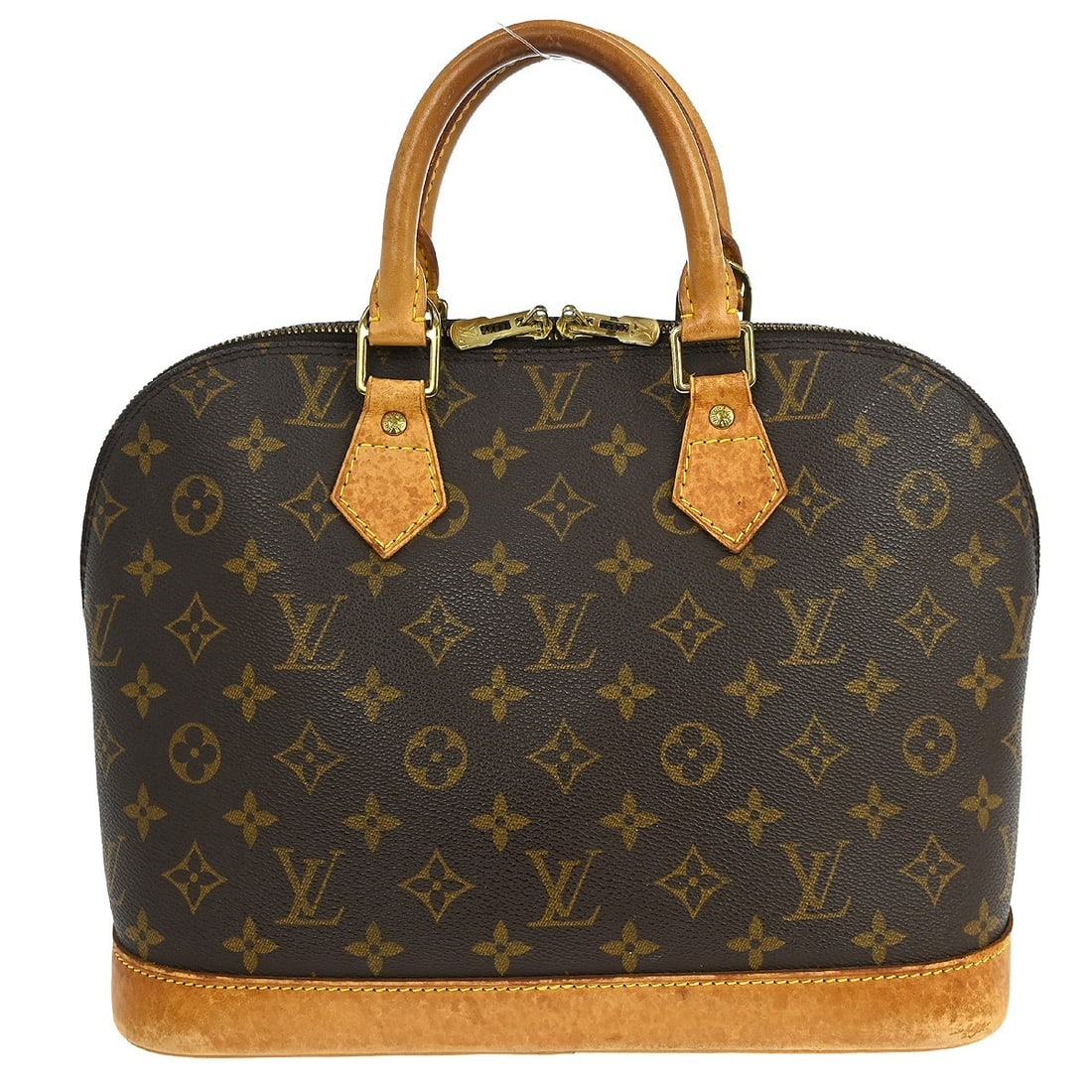 Louis Vuitton Alma Monogram Brown Canvas Medium Handbag: Louis Vuitton Alma Monogram Brown Canvas Medium Handbag This Louis Vuitton Alma handbag features the iconic monogram canvas with beige double handles and a zip closure. The medium-sized bag is designe
