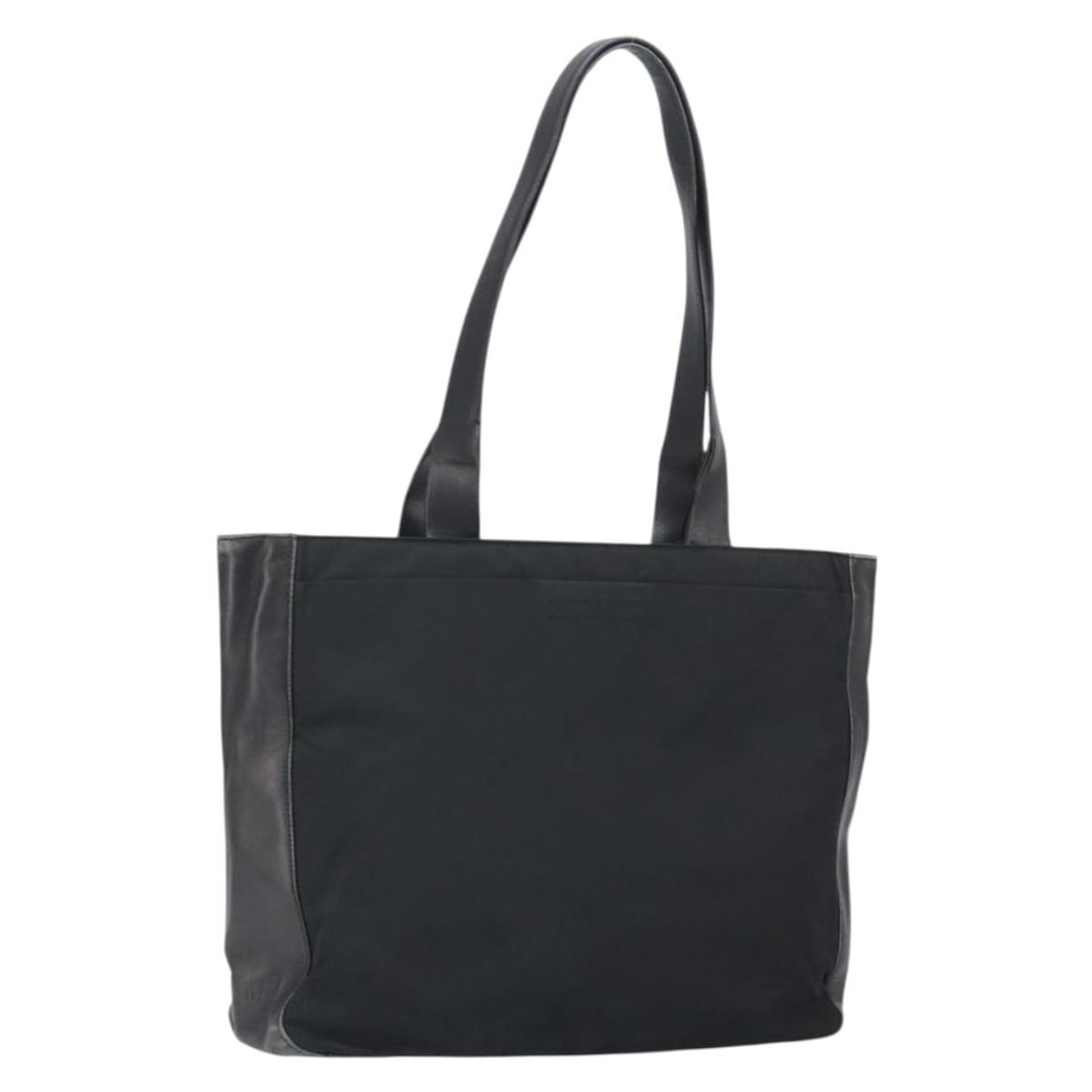 Prada Black Nylon Tote with Leather Trim Silver Tone Hardware: Prada Black Nylon Tote with Leather Trim Silver Tone Hardware This PRADA tote bag is crafted from black nylon with silver-tone accents and features leather trim. Designed for women, it offers a spacio