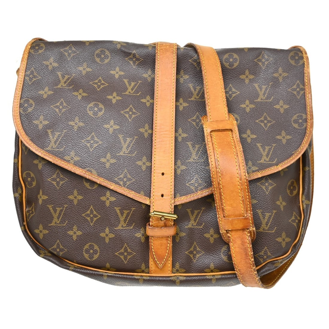 Louis Vuitton Saumur 35 Monogram Canvas Crossbody Bag: Louis Vuitton Saumur 35 Monogram Canvas Crossbody Bag This Louis Vuitton Saumur 35 shoulder bag features the iconic monogram canvas leather exterior and a crossbody leather strap. Designed in a medium