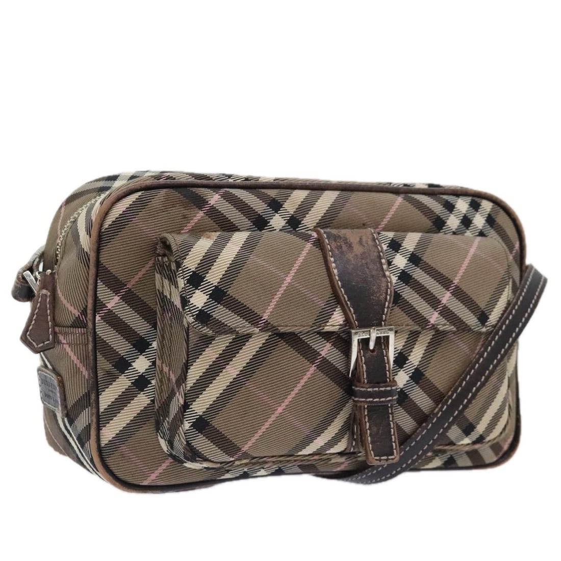 Burberry Blue Label Brown Nylon Shoulder Bag with Nova Check Pattern: Burberry Blue Label Brown Nylon Shoulder Bag with Nova Check Pattern This is a BURBERRY Nova Check Blue Label shoulder bag designed for women. Crafted from brown nylon, the bag features the iconic Nov