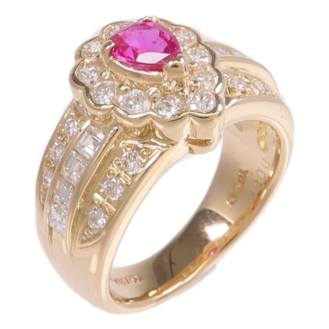 18K Yellow Gold Women's Ring With Pink Sapphire and Diamonds Size 5 (1 of 9)