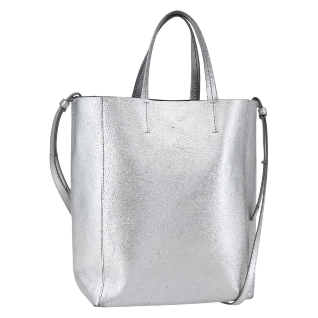 CELINE Leather 2way Hand Bag Silver Auth BA8030 Italy: CELINE Leather 2way Hand Bag Silver Auth BA8030 Italy This authentic CELINE hand bag showcases a timeless design crafted from high-quality leather. The exterior is presented in a striking silver color