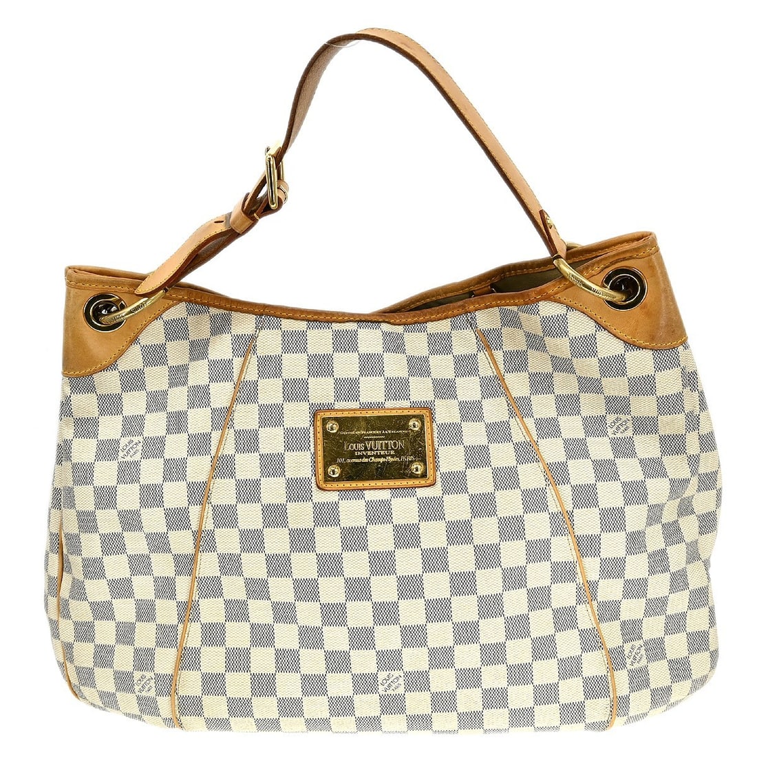 Louis Vuitton Galliera GM Damier Azur Canvas Top Handle Bag N55216: Louis Vuitton Galliera GM Damier Azur Canvas Top Handle Bag N55216 This Louis Vuitton Damier Azur Galliera GM shoulder bag features the iconic check pattern on durable canvas leather with a white exte