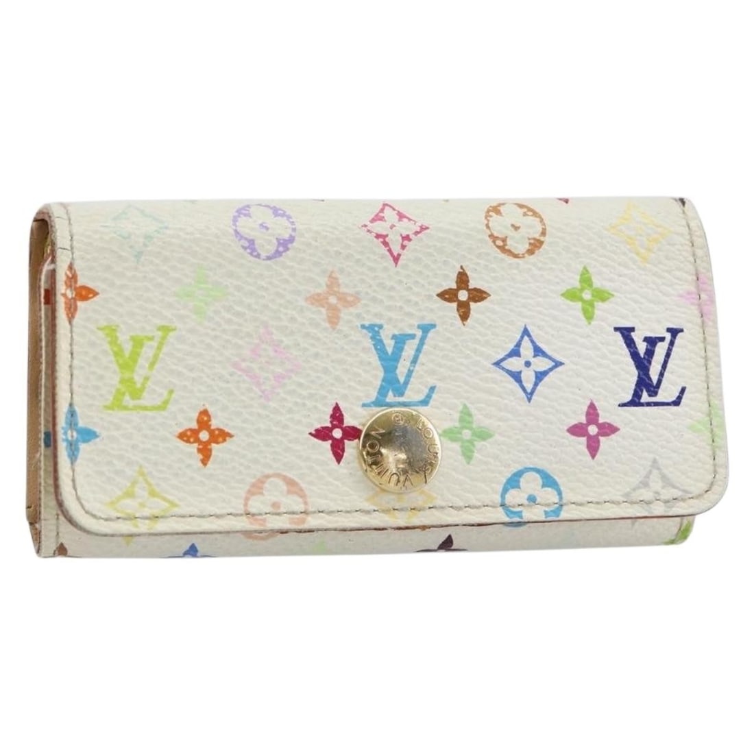 White Multicolor Monogram Canvas 4 Key Holder by Louis Vuitton M93731: White Multicolor Monogram Canvas 4 Key Holder by Louis Vuitton M93731 This is a Louis Vuitton Monogram Multicolor Multicles 4 Key Case in white, crafted from Monogram Multicolor canvas. Designed for o