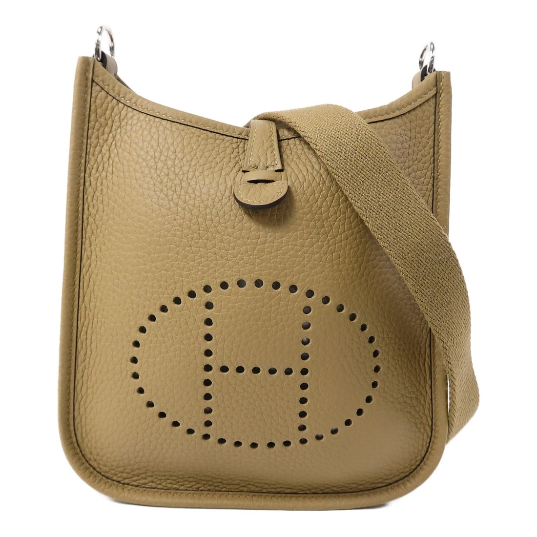 Hermes Evelyne TPM Brown Calfskin Shoulder Bag: Hermes Evelyne TPM Brown Calfskin Shoulder Bag This Hermes Evelyne TPM shoulder bag is crafted from Taurillon Clemence leather in a brown Dune shade. Designed for women, it features a compact and eleg