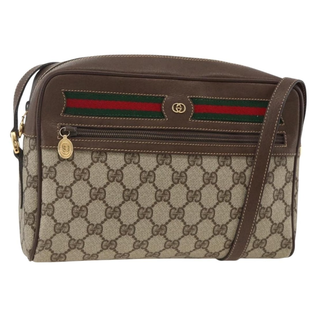 Gucci GG Supreme Sherry Line Beige Red PVC Shoulder Bag: Gucci GG Supreme Sherry Line Beige Red PVC Shoulder Bag This is a GUCCI GG Supreme Web Sherry Line shoulder bag crafted from beige, gold, and red PVC leather with GG canvas accents. Designed for women