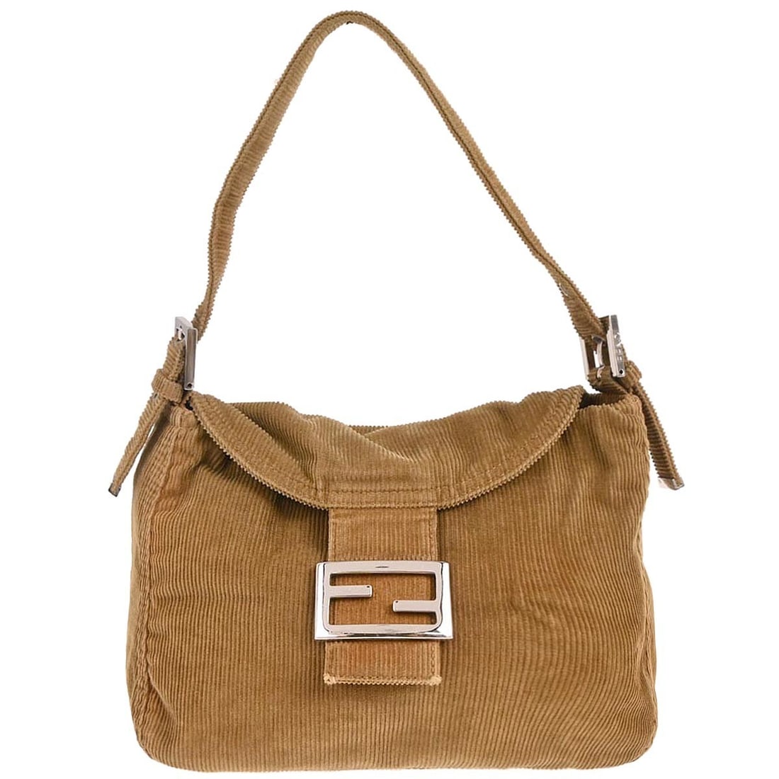 Fendi Zucca Medium Brown Corduroy Cotton Top Handle Bag with Adjustable Strap: Fendi Zucca Medium Brown Corduroy Cotton Top Handle Bag with Adjustable Strap This Fendi handbag features a brown corduroy cotton exterior with the iconic logo accent. Designed in a medium size, it in
