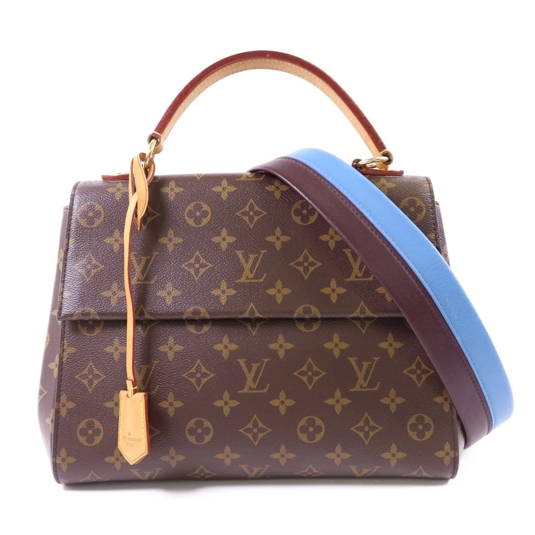 Cluny MM Monogram Brown Blue Shoulder Bag by Louis Vuitton M42735: Cluny MM Monogram Brown Blue Shoulder Bag by Louis Vuitton M42735 This Louis Vuitton Cluny MM 2-way shoulder bag features the classic Monogram pattern in brown with blue accents. Crafted from durable 