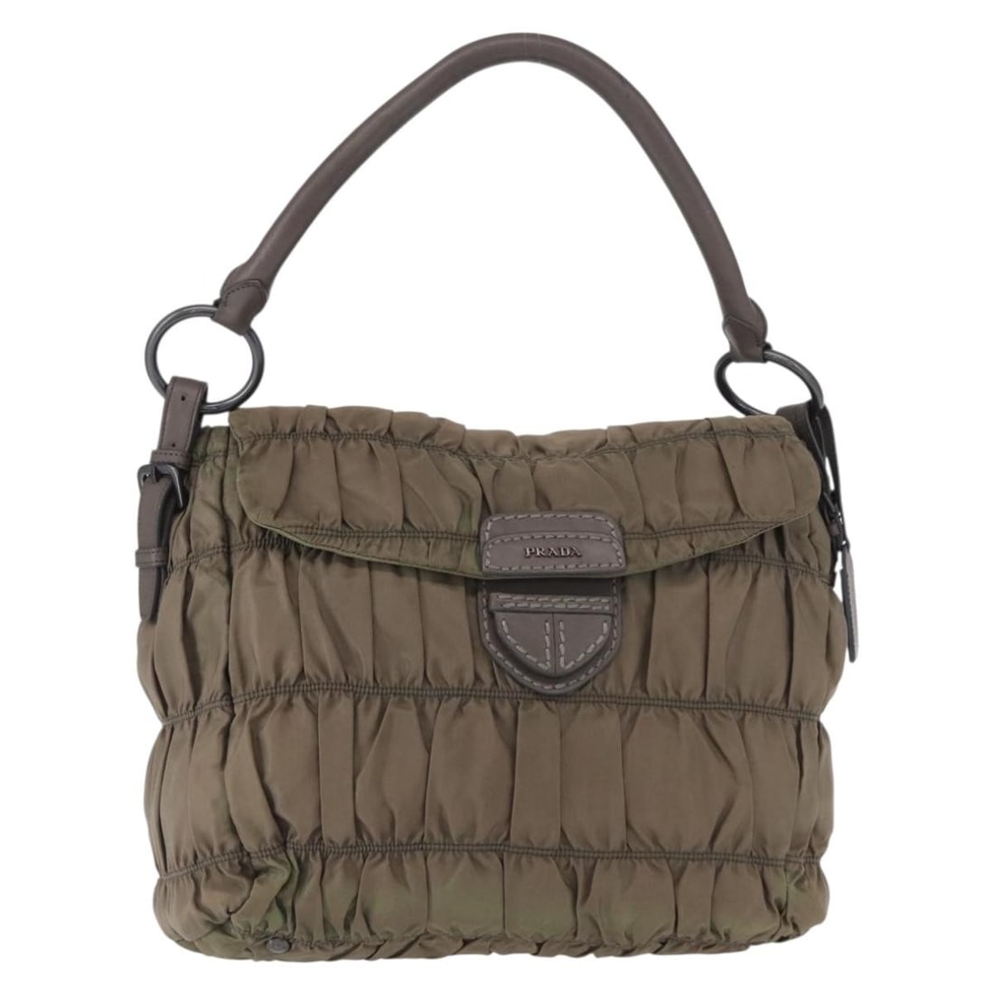 PRADA Gray Nylon Shoulder Bag with Name Tag Auth ka788: PRADA Gray Nylon Shoulder Bag with Name Tag Auth ka788 This PRADA shoulder bag combines stylish design with functional features. Crafted from durable nylon in a sleek gray color, this bag is perfect f