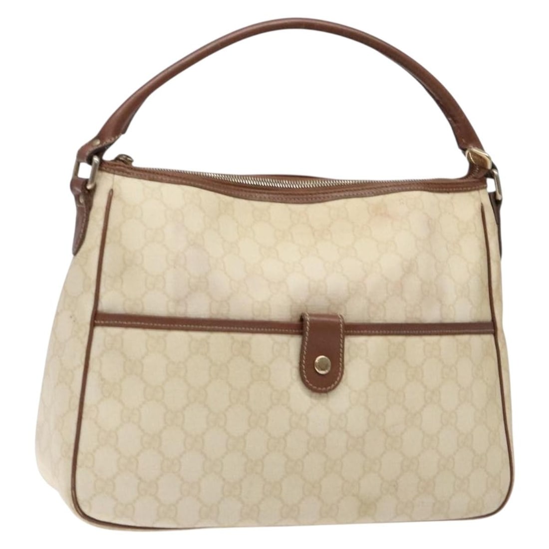 GUCCI 189898 White Gold PVC Leather Handbag Italy: GUCCI 189898 White Gold PVC Leather Handbag Italy This Gucci GG Supreme handbag features a white and gold PVC leather and GG canvas exterior. The bag is designed for women and offers a structured silh