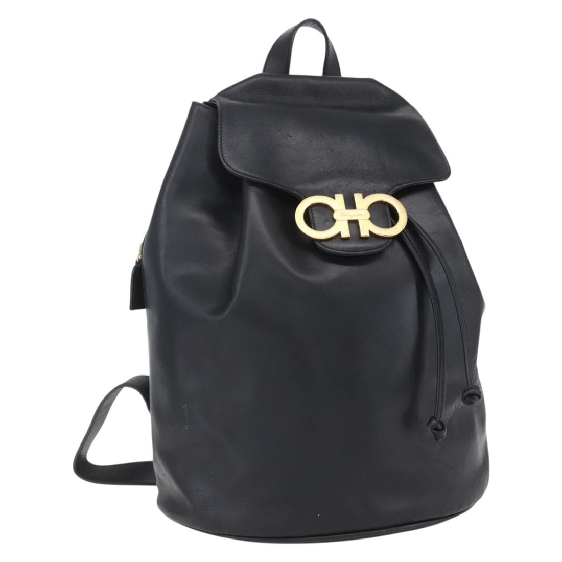 Black Leather Gancini Backpack by Salvatore Ferragamo Gold Tone Hardware: Black Leather Gancini Backpack by Salvatore Ferragamo Gold Tone Hardware This Salvatore Ferragamo Gancini backpack features black leather with gold-tone accents. Made in Italy, the backpack offers a s