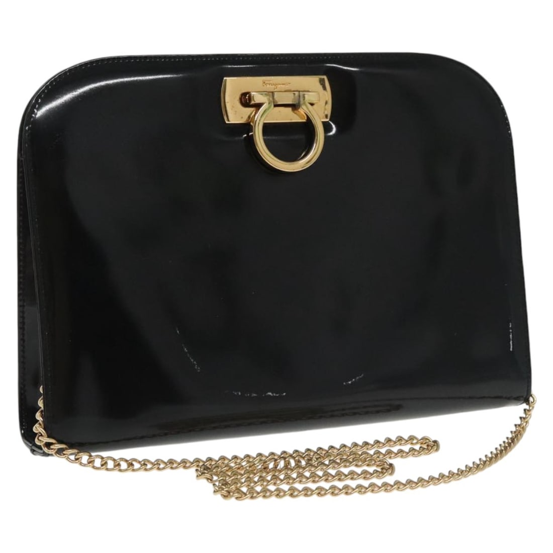 Salvatore Ferragamo black gold enamel shoulder bag Italy: Salvatore Ferragamo black gold enamel shoulder bag Italy This Salvatore Ferragamo chain shoulder bag is crafted from black and gold enamel, offering a striking and elegant look. Designed for women, it