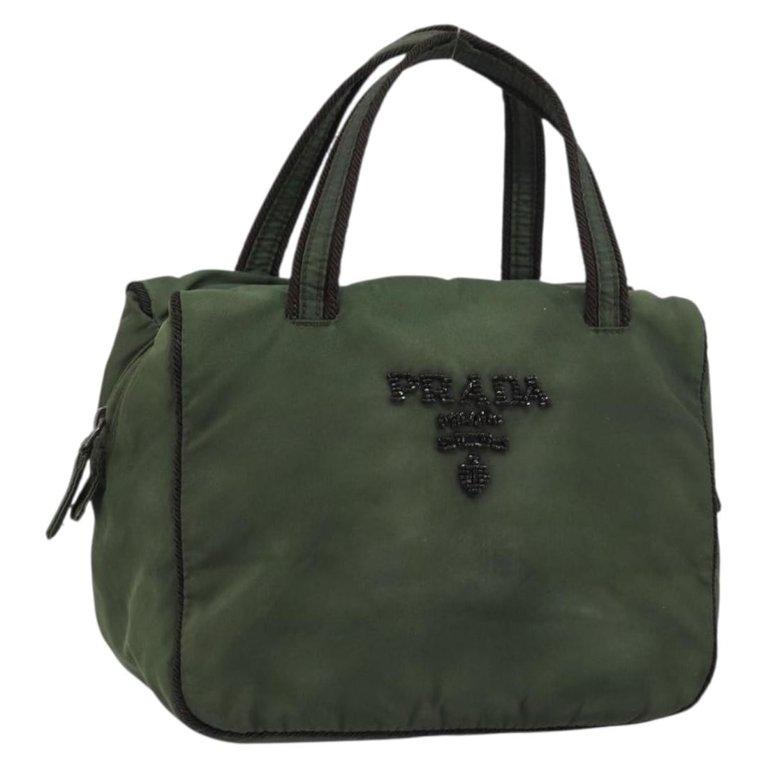 Prada Green Nylon Women's Handbag Italy 7.1 x 8.7 x 4.7 inch: Prada Green Nylon Women's Handbag Italy 7.1 x 8.7 x 4.7 inch This PRADA handbag is crafted from green nylon and made in Italy. It is designed for women and features a compact silhouette with approxima