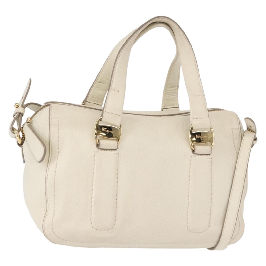Salvatore Ferragamo Vala Leather Hand Bag White Gold Auth BA7669: Salvatore Ferragamo Vala Leather Hand Bag White Gold Auth BA7669 This elegant Salvatore Ferragamo Vala Hand Bag combines luxury and functionality. Crafted in Italy from high-quality leather, this hand