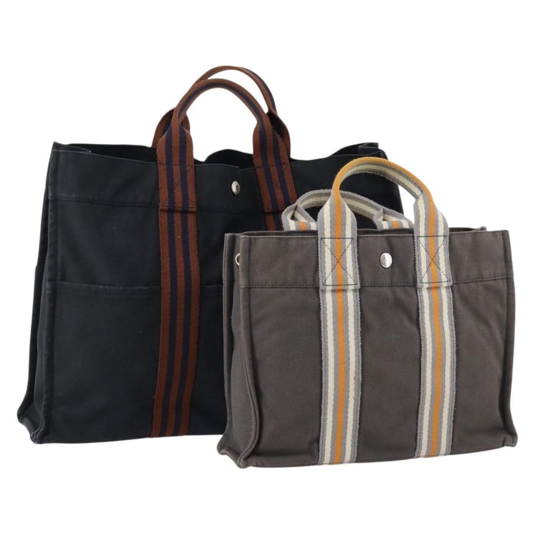 Set of 2 Hermes Fourre Tout Canvas Handbags Gray and Navy (1 of 17)