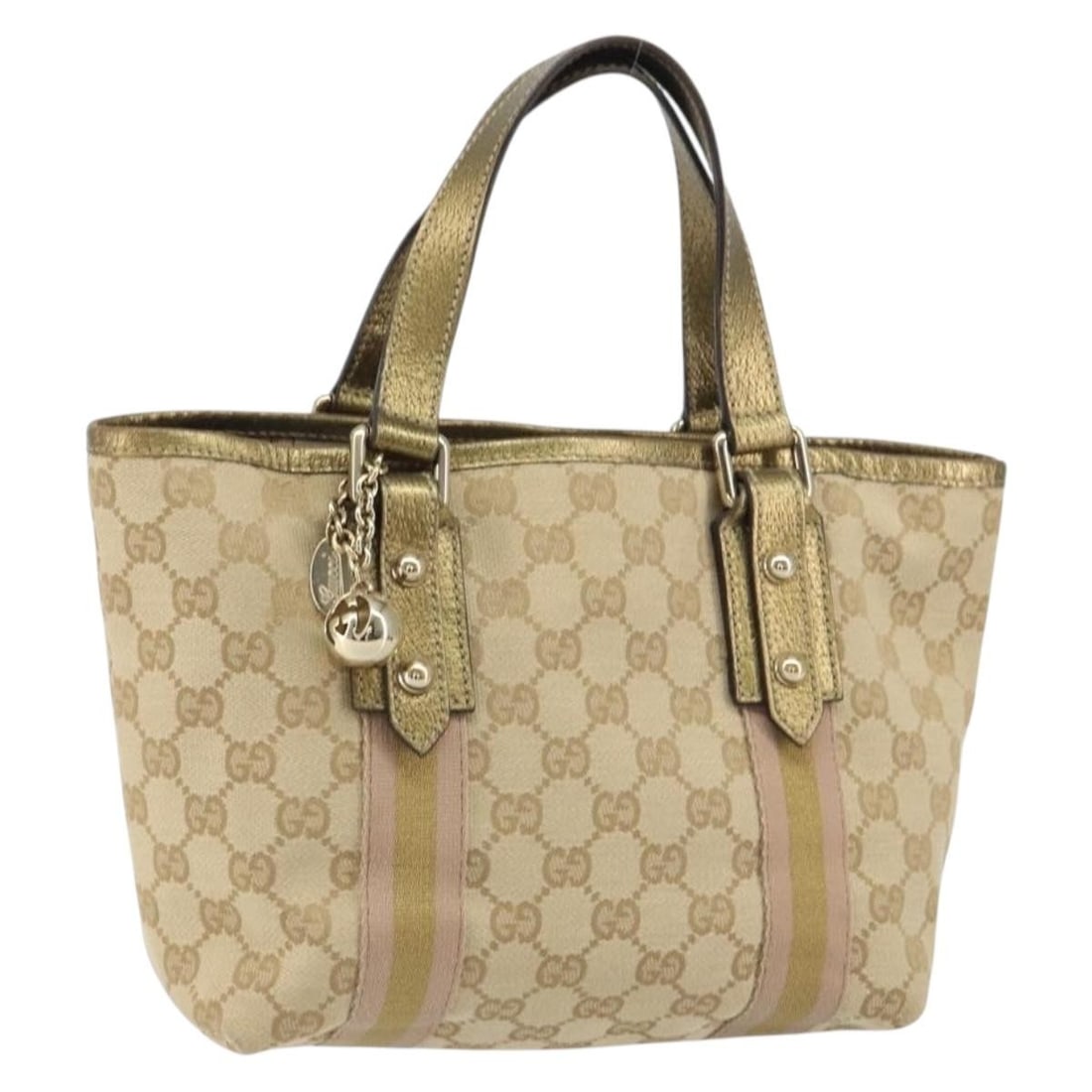GUCCI GG Canvas Sherry Line Hand Bag Beige Gold Auth 139261: GUCCI GG Canvas Sherry Line Hand Bag Beige Gold Auth 139261 This authentic GUCCI GG Canvas Sherry Line Hand Bag features a stylish beige and gold design, perfect for adding a touch of luxury to any ou