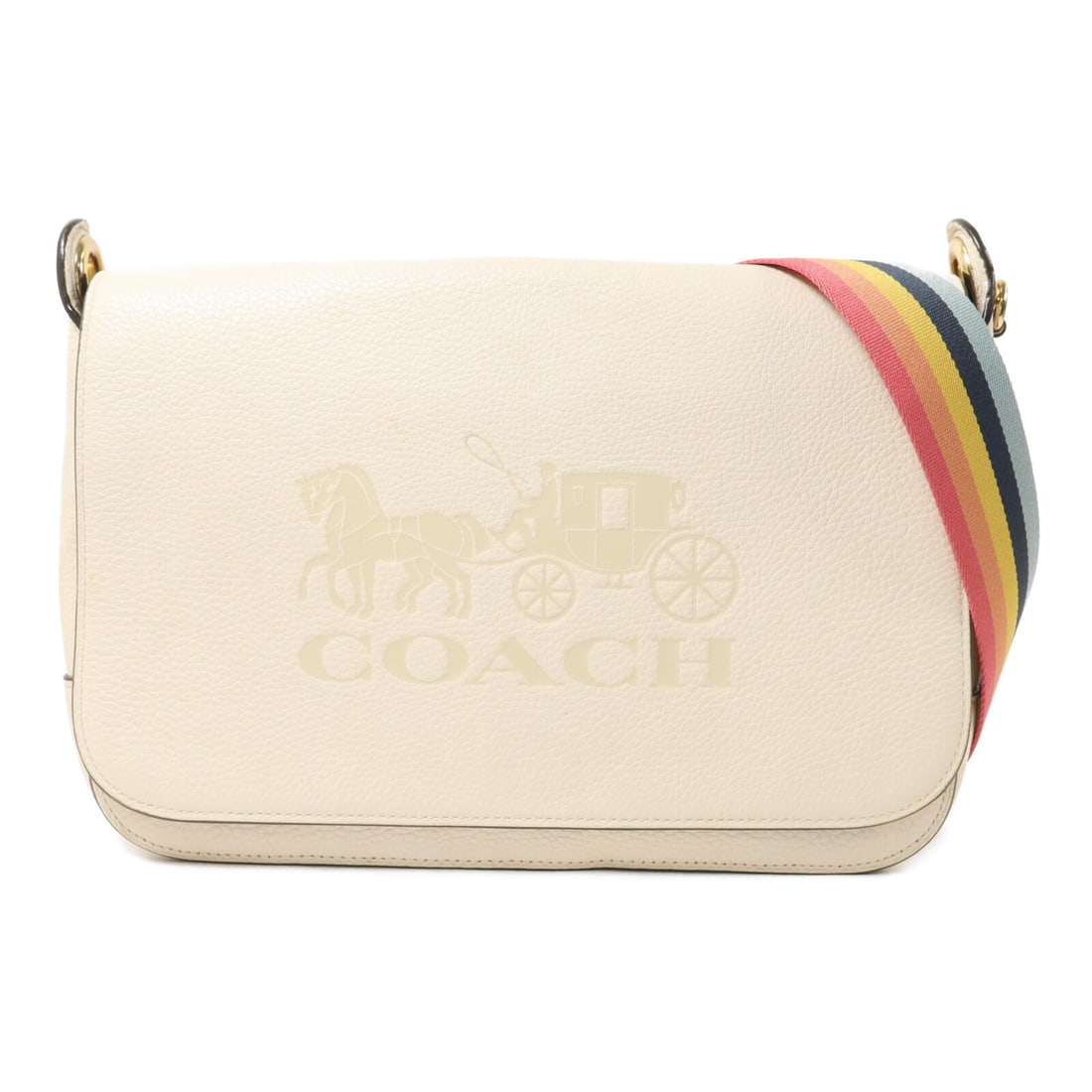 Coach White Multicolor Calfskin Shoulder Bag GHW: Coach White Multicolor Calfskin Shoulder Bag GHW This COACH shoulder bag features a sleek white and multicolor design crafted from premium calfskin leather. Designed for women, the bag offers a classi