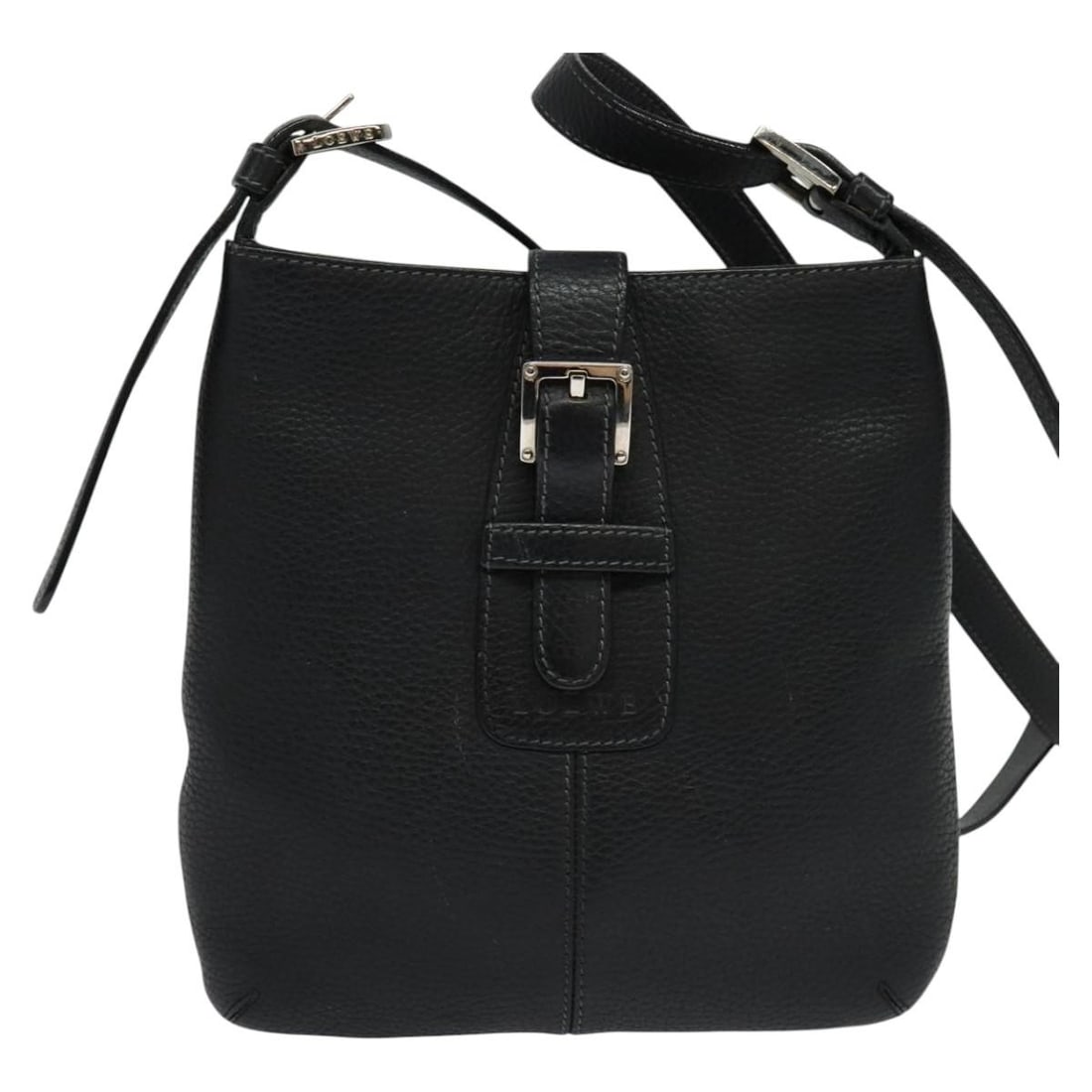 Black Leather Vintage Shoulder Purse by Loewe for Women: Black Leather Vintage Shoulder Purse by Loewe for Women This Loewe vintage shoulder bag is crafted from black leather and features a classic silhouette. Designed for women, the bag includes a shoulder