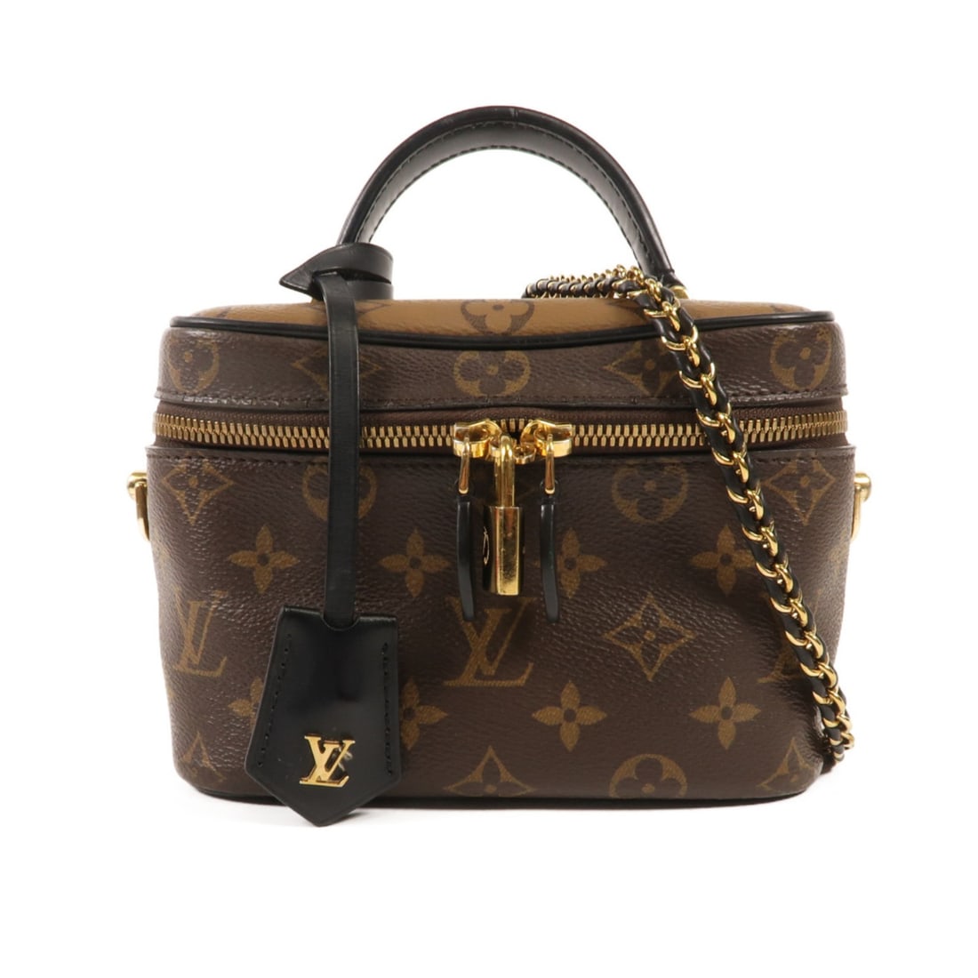 Louis Vuitton Vanity PM Monogram Reverse Shoulder Bag GHW: Louis Vuitton Vanity PM Monogram Reverse Shoulder Bag GHW This Louis Vuitton Vanity PM 2-way shoulder bag features the iconic monogram design and gold hardware. Crafted from durable PVC coated canvas 