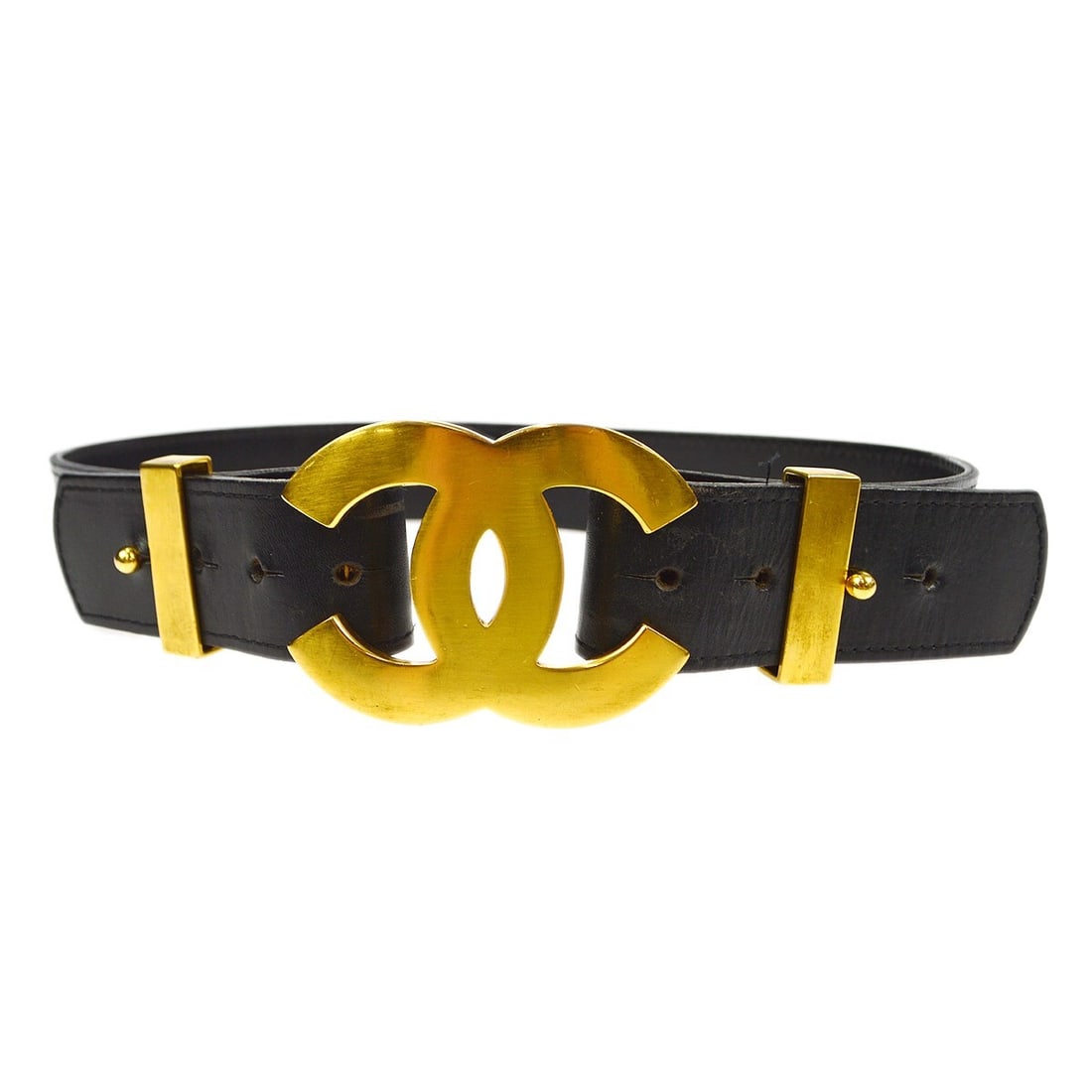 Chanel Black Leather Waist Belt with Gold Buckle Size 70/28 (1 of 9)