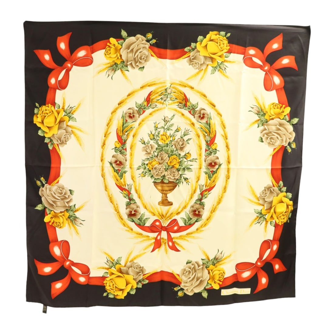 Dior Silk Square Scarf 85x85 Black Beige Multicolor (1 of 12)