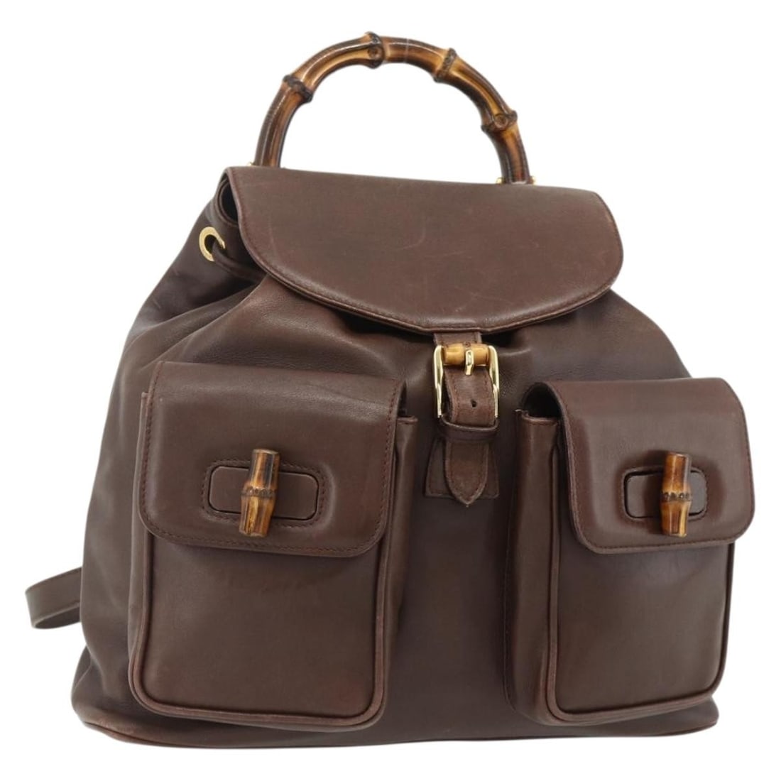 Gucci Bamboo Brown Gold Leather Backpack 003 58 0016: Gucci Bamboo Brown Gold Leather Backpack 003 58 0016 This Gucci Bamboo Backpack is crafted from brown leather with gold-tone accents, offering a classic and stylish look. Made in Italy, the backpack f