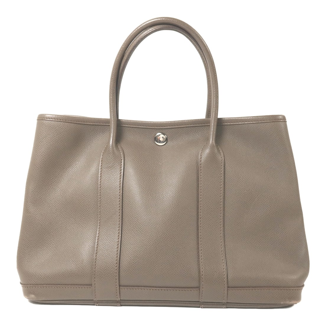 Hermes Garden Party TPM Tote in Gray Epsom Calfskin with Palladium Hardware: Hermes Garden Party TPM Tote in Gray Epsom Calfskin with Palladium Hardware This Hermes Garden Party TPM tote bag is crafted from Veau Epsom calfskin leather in a sophisticated gray color. It features