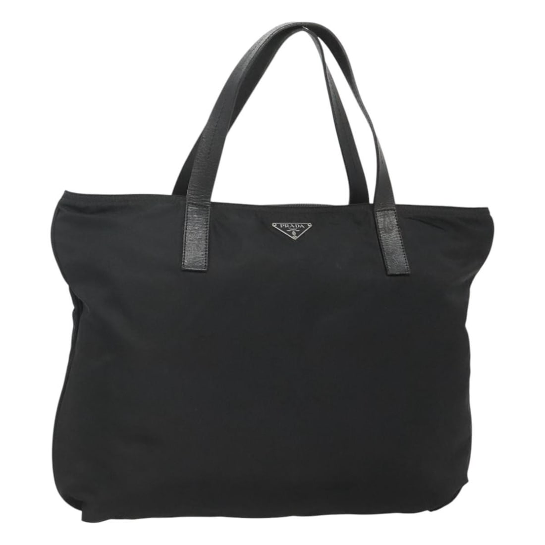 Prada black nylon tote bag Italy 18.1 inch handle drop 6.7 inch: Prada black nylon tote bag Italy 18.1 inch handle drop 6.7 inch This PRADA tote bag is crafted from black nylon with silver-tone accents. Designed for women, it features a spacious main compartment an