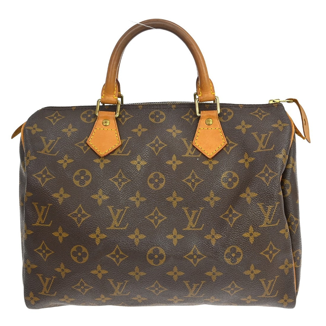 Louis Vuitton Speedy 30 Monogram Canvas Top Handle Bag: Louis Vuitton Speedy 30 Monogram Canvas Top Handle Bag This Louis Vuitton Speedy 30 handbag features the iconic Monogram canvas with beige leather double handles and a zip closure. Designed as a satch