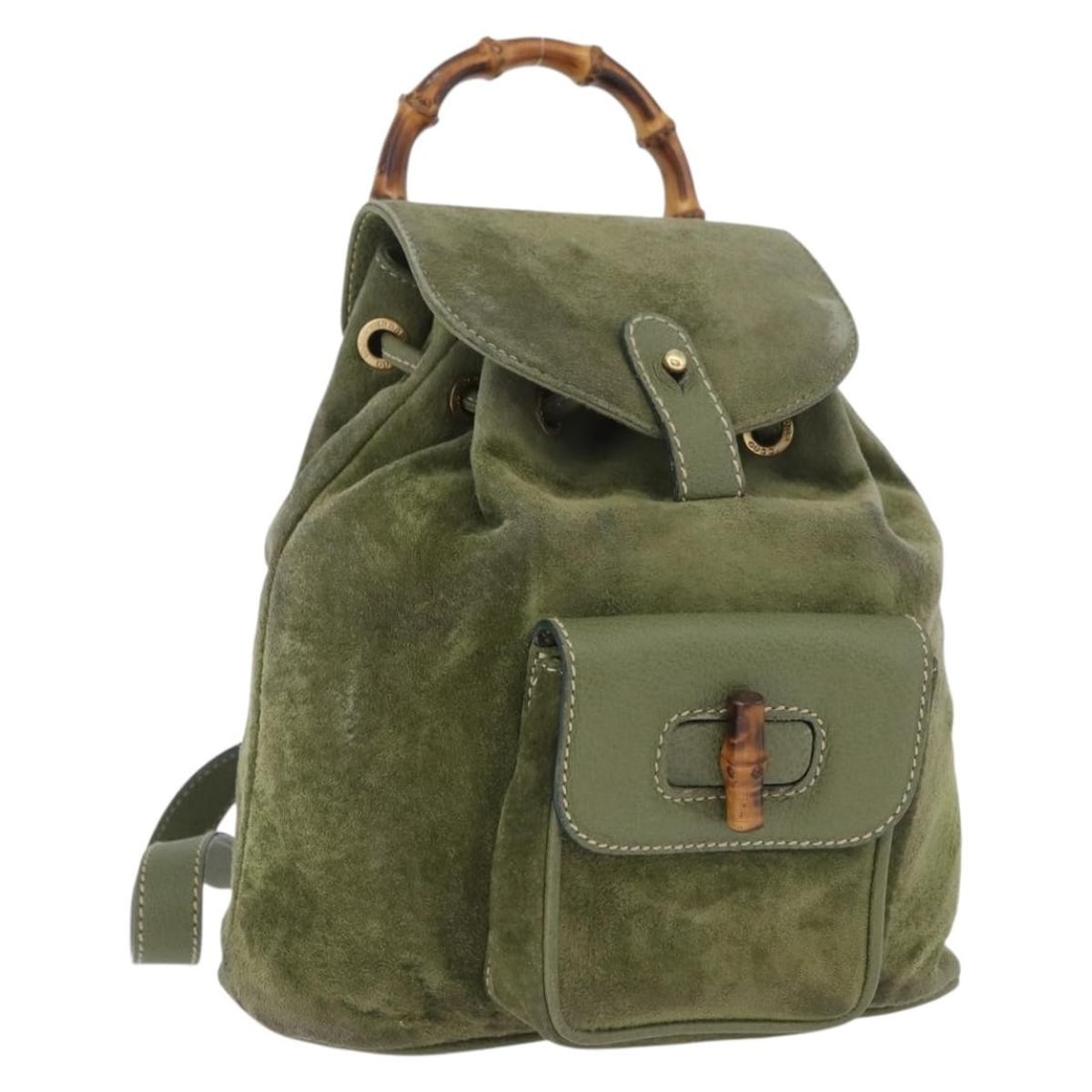 Gucci Leather Bamboo Backpack Khaki Gold Tone Model 003 1998 0030: Gucci Leather Bamboo Backpack Khaki Gold Tone Model 003 1998 0030 This is a GUCCI bamboo backpack crafted from khaki leather with gold-tone accents. Designed for women, it features a compact silhouett