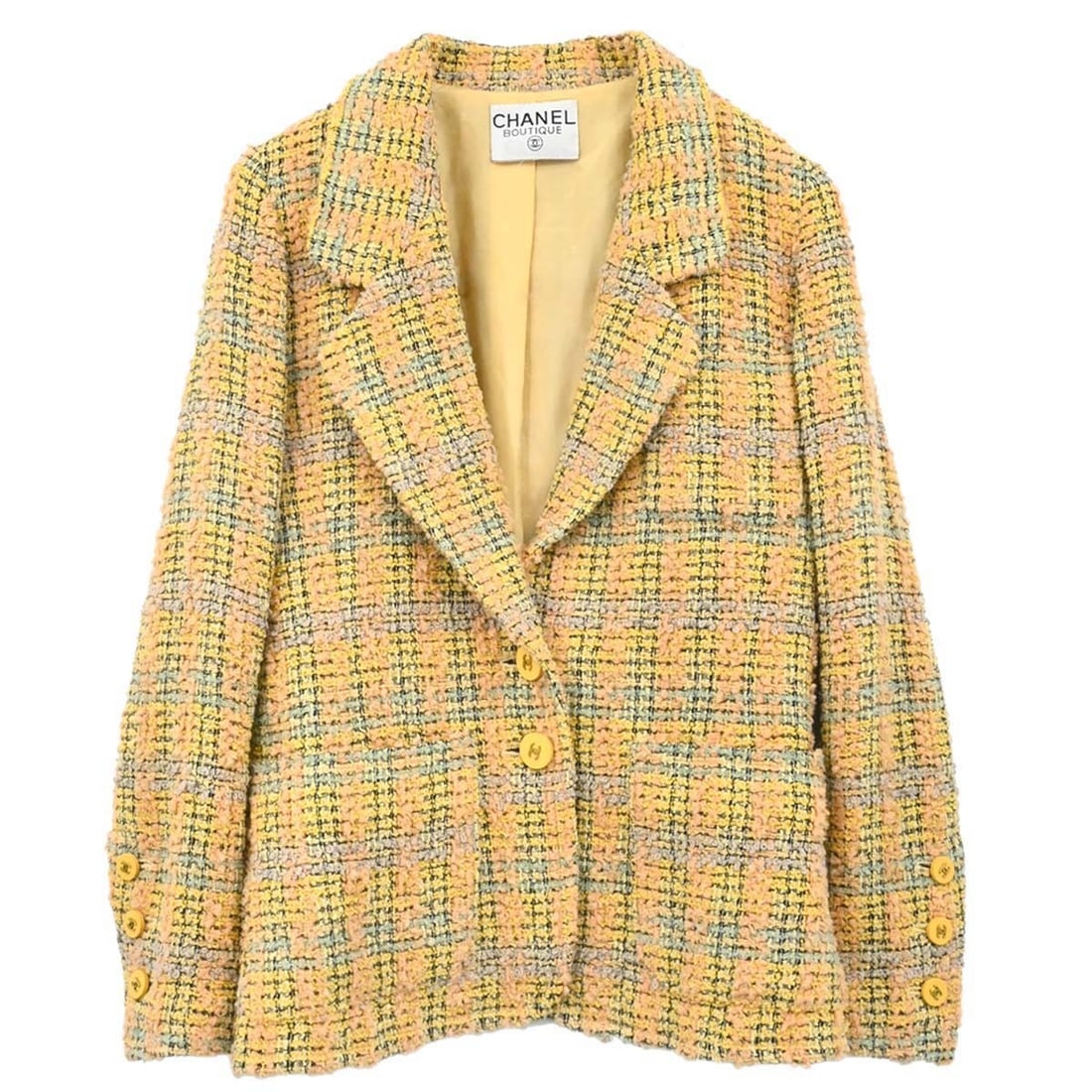 CHANEL Yellow Tweed Women Jacket Long Sleeve Collared (1 of 18)