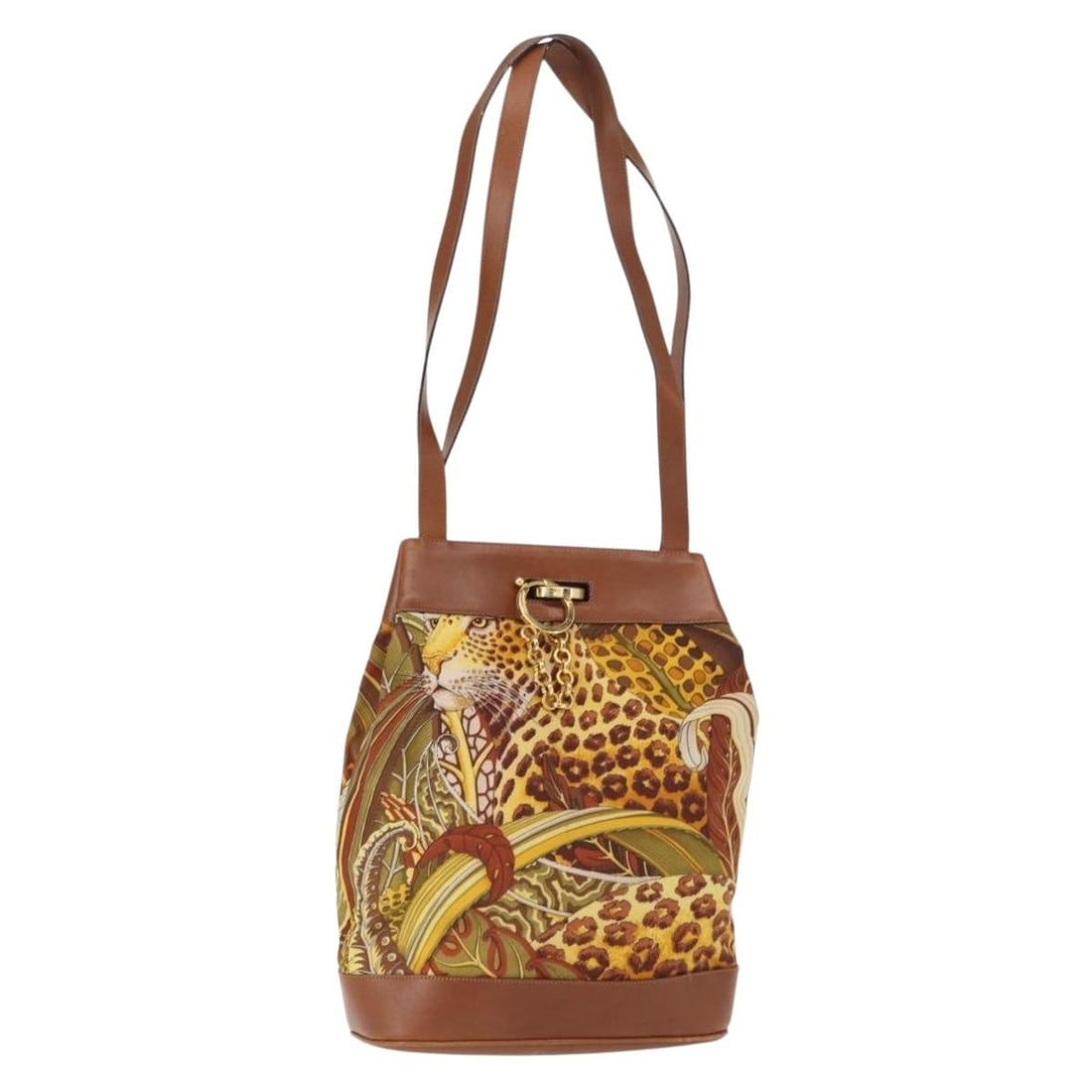 Vintage Salvatore Ferragamo Brown Canvas Shoulder Bag 25cm by 32cm by 13cm: Vintage Salvatore Ferragamo Brown Canvas Shoulder Bag 25cm by 32cm by 13cm This vintage Salvatore Ferragamo shoulder bag is crafted from brown canvas with leather accents. Designed for women, it featu