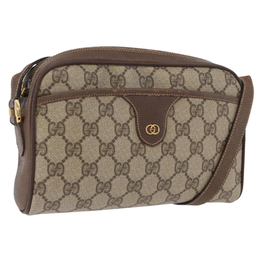 Gucci Beige Gold PVC Leather Shoulder Bag GG Supreme 001 58 6594: Gucci Beige Gold PVC Leather Shoulder Bag GG Supreme 001 58 6594 This Gucci GG Supreme shoulder bag features a beige and gold PVC leather exterior with GG canvas accents. The bag is designed for women